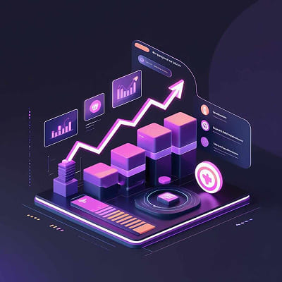 Ilustra de em 3d de graficos barras e setas